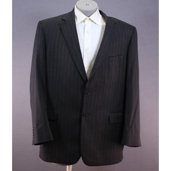 Jos A Bank Black Striped Wool 2 Piece Suit Men's 2 Btn 46L Pleated Fronts 39" W - Picture 12 of 13